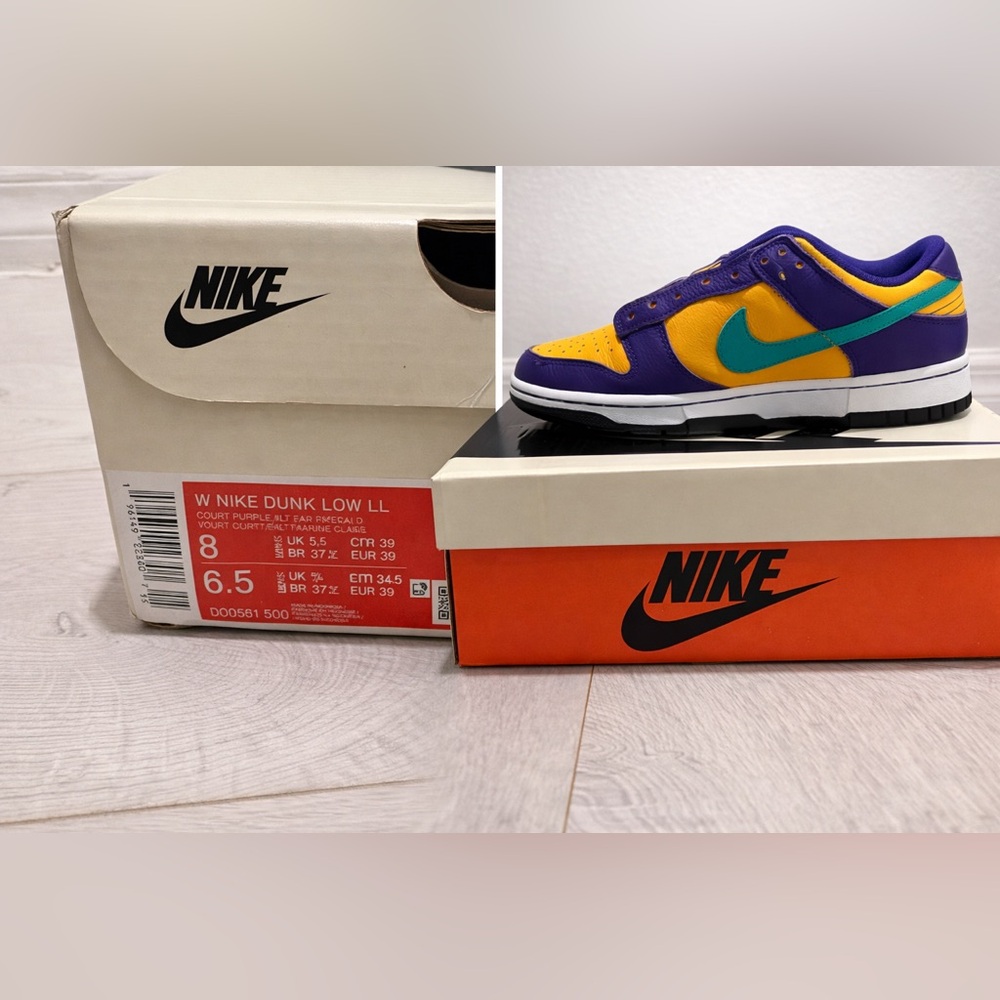 Nike Kids Dunk Low LL Purple and Gold Sneakers